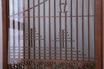 和製アンティーク　両面ガラス書院戸4枚セット(富士山)