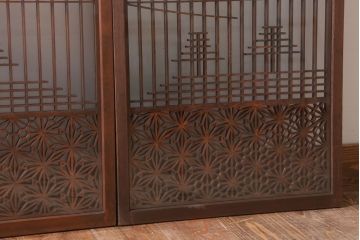 和製アンティーク　両面ガラス書院戸4枚セット(富士山)