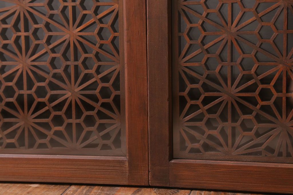 和製アンティーク　両面ガラス書院戸4枚セット(富士山)