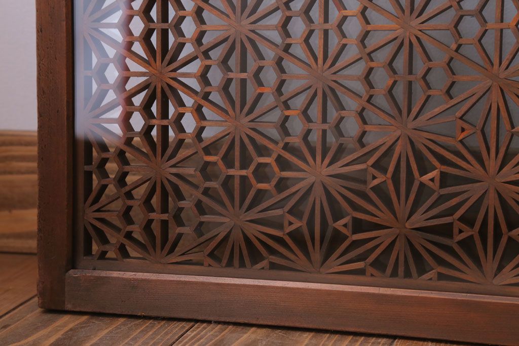 和製アンティーク　両面ガラス書院戸4枚セット(富士山)