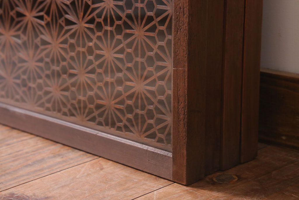 和製アンティーク　両面ガラス書院戸4枚セット(富士山)