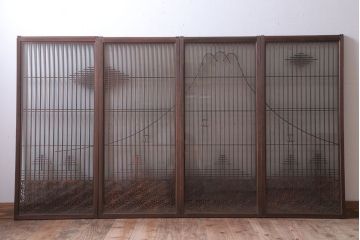 和製アンティーク　両面ガラス書院戸4枚セット(富士山)