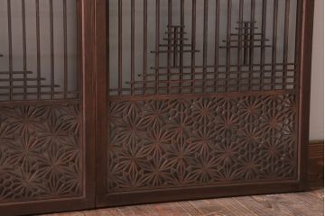 和製アンティーク　両面ガラス書院戸4枚セット(富士山)