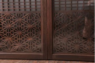 和製アンティーク　両面ガラス書院戸4枚セット(富士山)