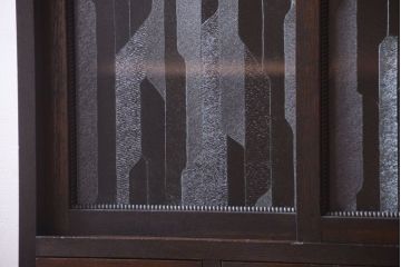 アンティーク家具　和製アンティーク　デザインガラス入り!引き出し付きの古い収納棚(戸棚)