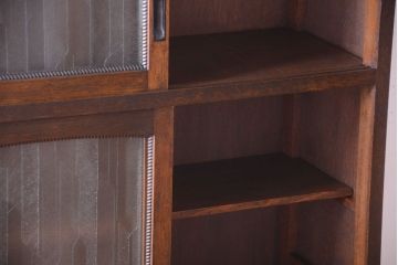 アンティーク家具　和製アンティーク　デザインガラス入り!引き出し付きの古い収納棚(戸棚)