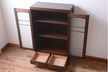 アンティーク家具　和製アンティーク　ダイヤガラス入り!古い木の小ぶりな引き出し付き本箱