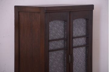 アンティーク家具　和製アンティーク　ダイヤガラス入り!古い木の小ぶりな引き出し付き本箱