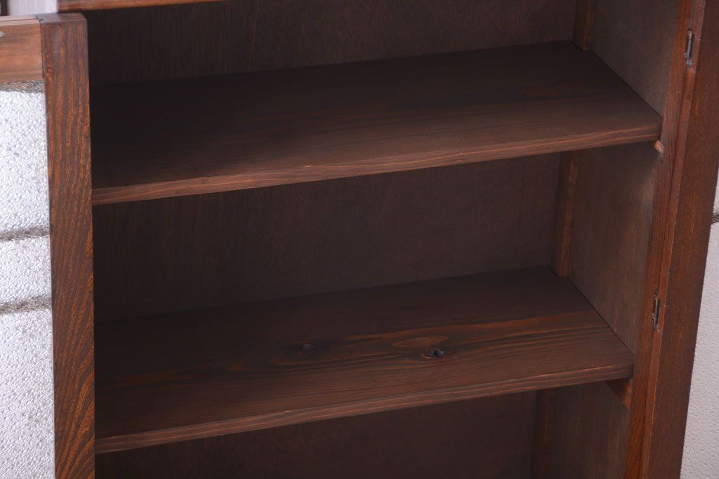 アンティーク家具　和製アンティーク　ダイヤガラス入り!古い木の小ぶりな引き出し付き本箱