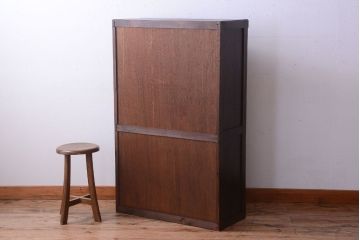 アンティーク家具　和製アンティーク　ダイヤガラス入り!古い木の小ぶりな引き出し付き本箱