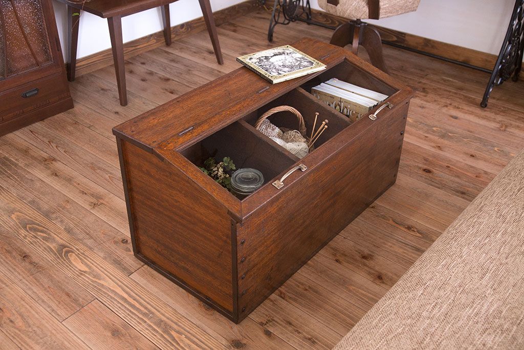 和製アンティーク　ガラス窓付き!古い木の収納箱