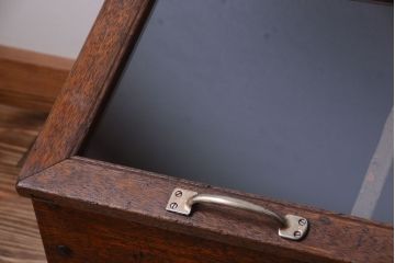 和製アンティーク　ガラス窓付き!古い木の収納箱