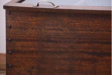 和製アンティーク　ガラス窓付き!古い木の収納箱