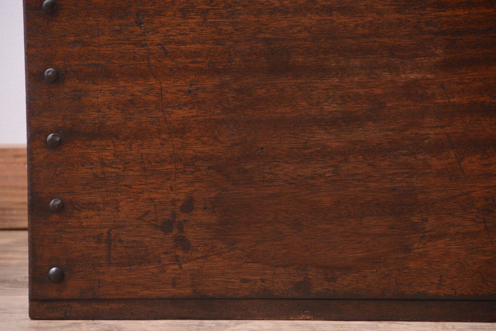 和製アンティーク　ガラス窓付き!古い木の収納箱