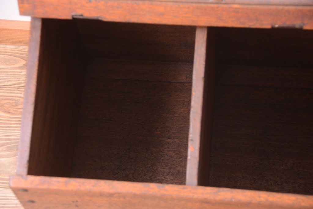 和製アンティーク　ガラス窓付き!古い木の収納箱