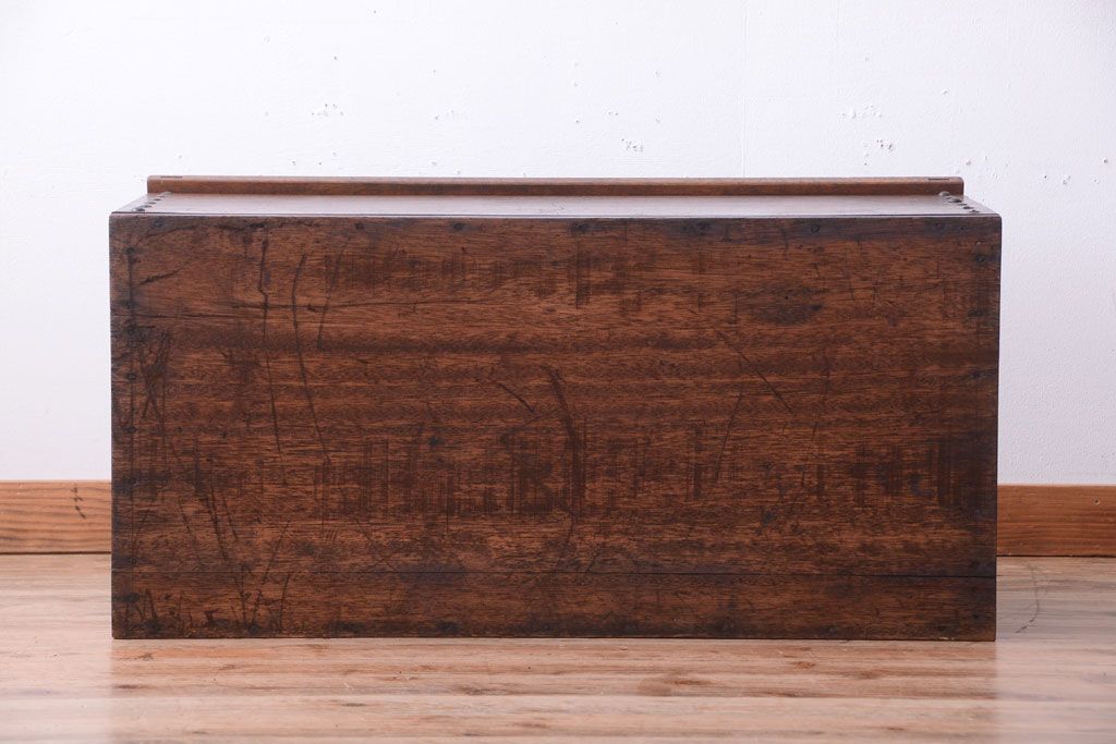 和製アンティーク　ガラス窓付き!古い木の収納箱