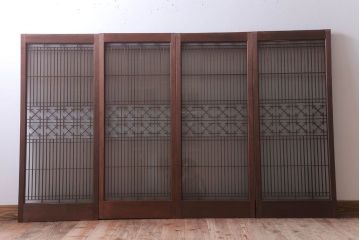 和製アンティーク　すりガラス入り!古い木の書院ガラス戸4枚セット