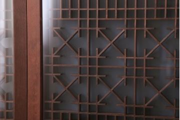 和製アンティーク　すりガラス入り!古い木の書院ガラス戸4枚セット