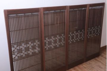 和製アンティーク　すりガラス入り!古い木の書院ガラス戸4枚セット