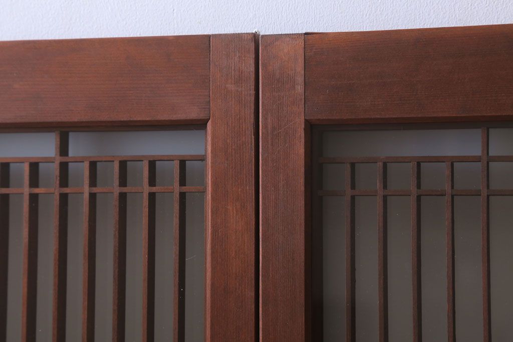 和製アンティーク　すりガラス入り!古い木の書院ガラス戸4枚セット