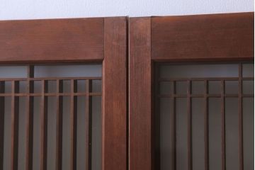 和製アンティーク　すりガラス入り!古い木の書院ガラス戸4枚セット