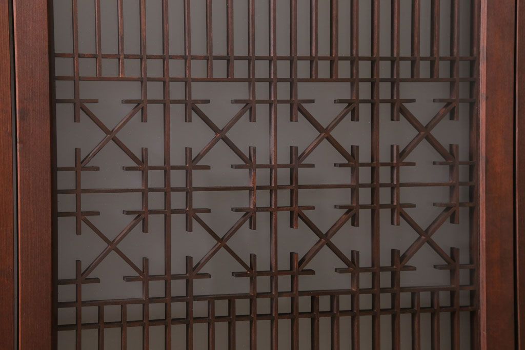 和製アンティーク　すりガラス入り!古い木の書院ガラス戸4枚セット