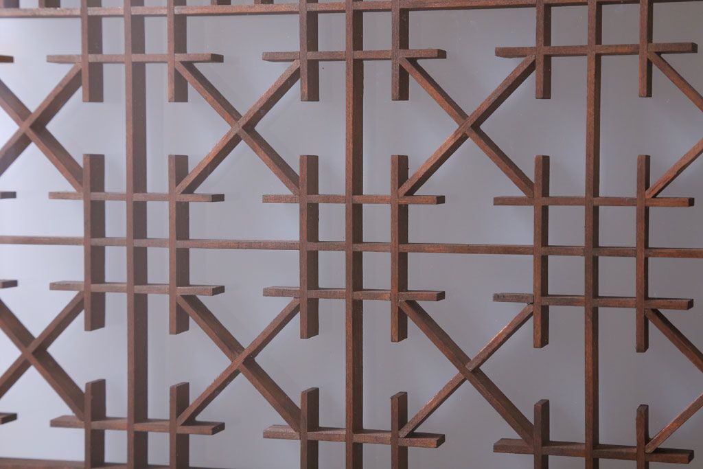 和製アンティーク　すりガラス入り!古い木の書院ガラス戸4枚セット