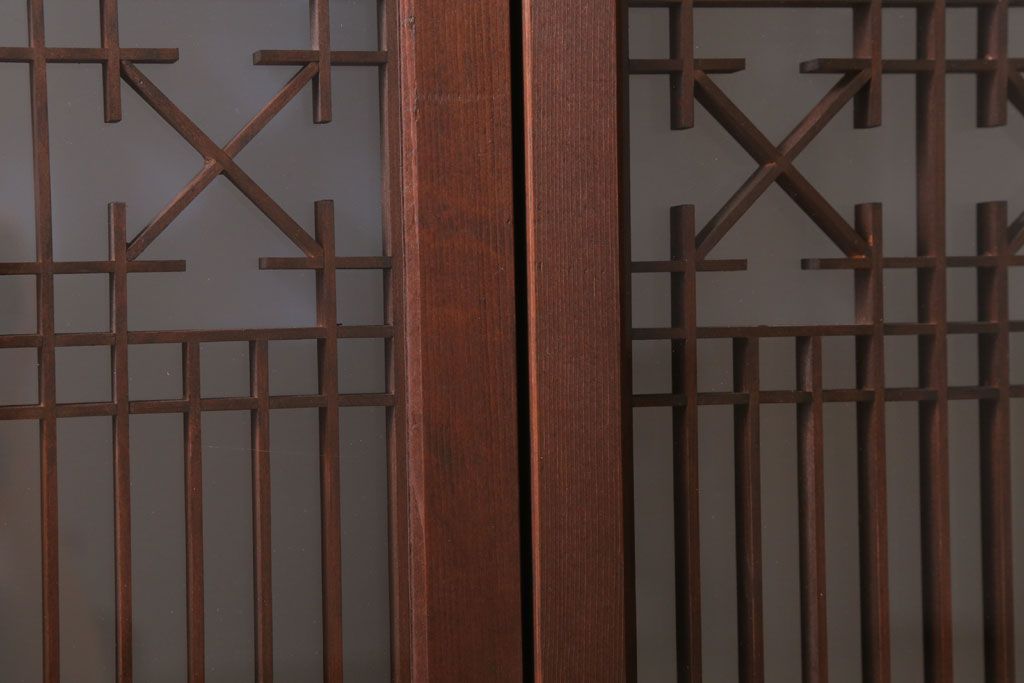 和製アンティーク　すりガラス入り!古い木の書院ガラス戸4枚セット