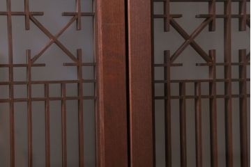 和製アンティーク　すりガラス入り!古い木の書院ガラス戸4枚セット