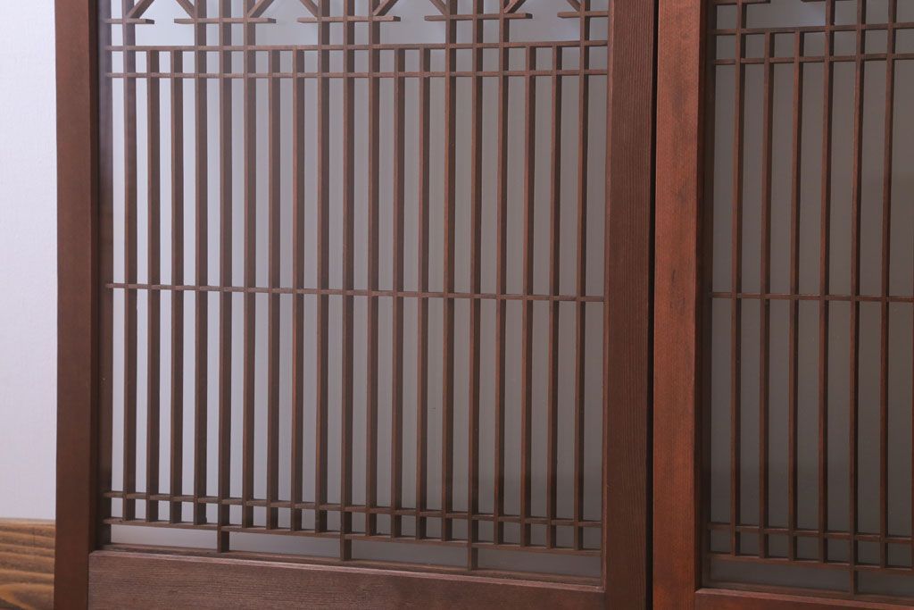 和製アンティーク　すりガラス入り!古い木の書院ガラス戸4枚セット