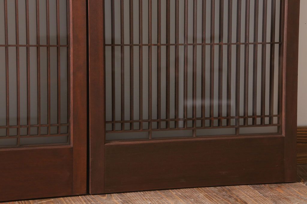 和製アンティーク　すりガラス入り!古い木の書院ガラス戸4枚セット