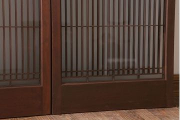 和製アンティーク　すりガラス入り!古い木の書院ガラス戸4枚セット