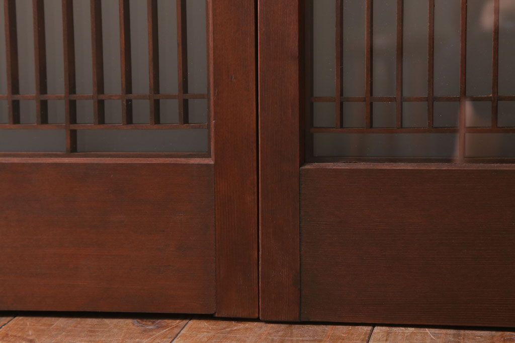 和製アンティーク　すりガラス入り!古い木の書院ガラス戸4枚セット