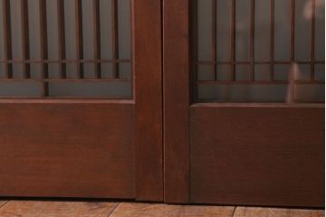 和製アンティーク　すりガラス入り!古い木の書院ガラス戸4枚セット