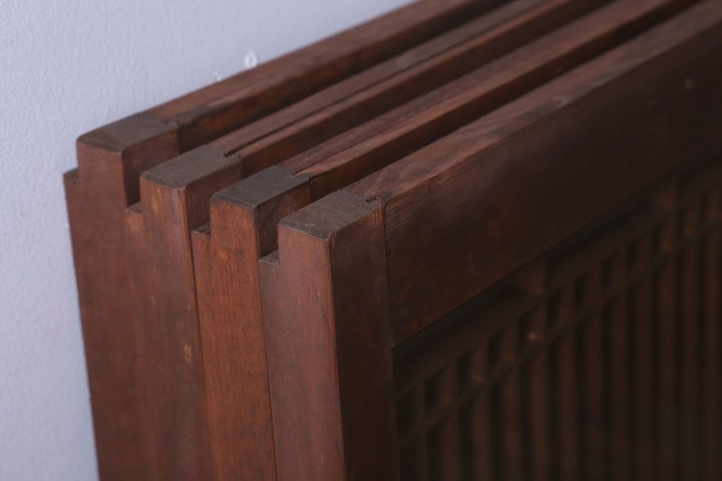 和製アンティーク　すりガラス入り!古い木の書院ガラス戸4枚セット