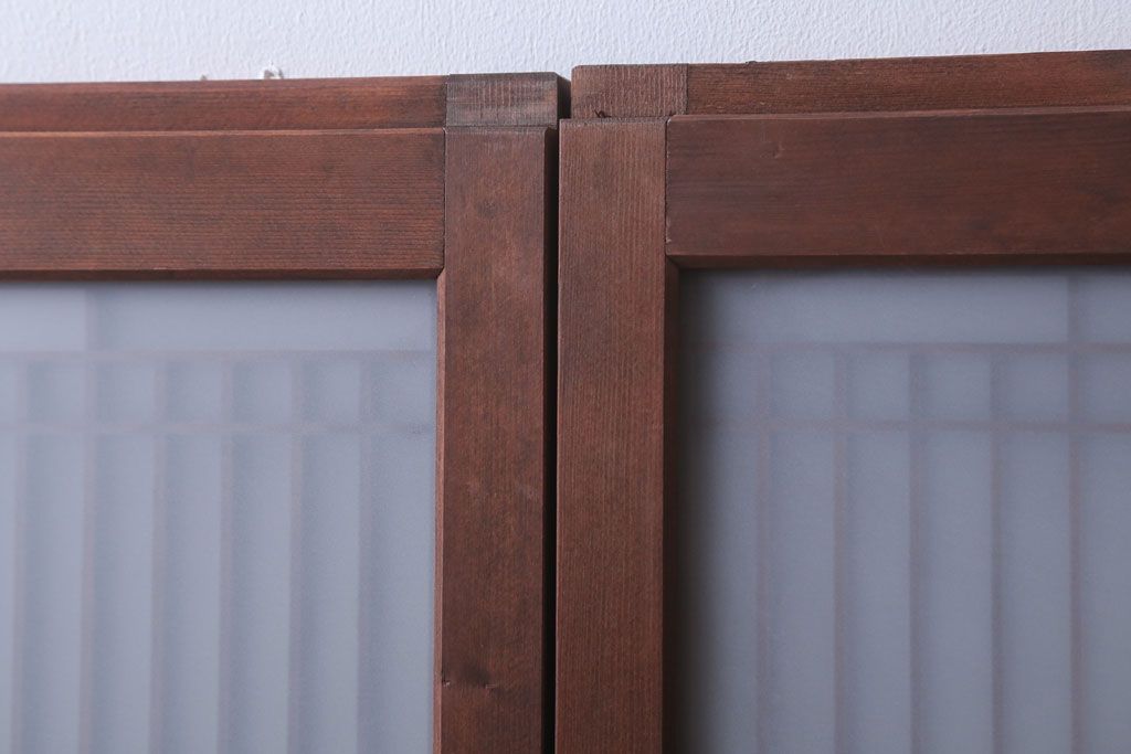 和製アンティーク　すりガラス入り!古い木の書院ガラス戸4枚セット