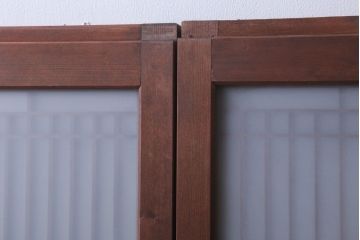 和製アンティーク　すりガラス入り!古い木の書院ガラス戸4枚セット