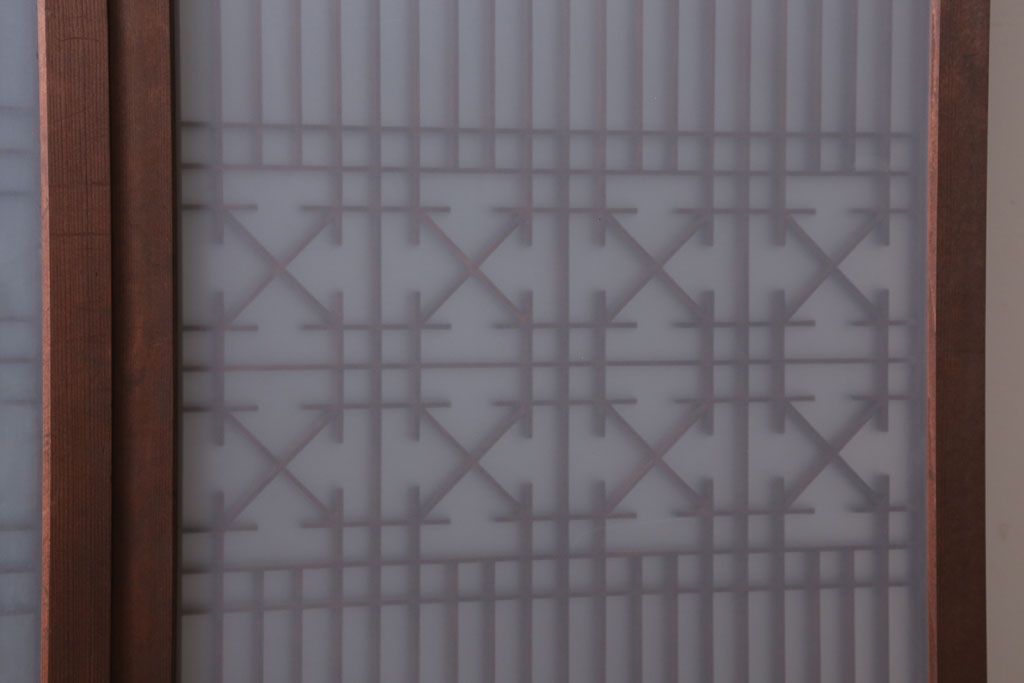 和製アンティーク　すりガラス入り!古い木の書院ガラス戸4枚セット