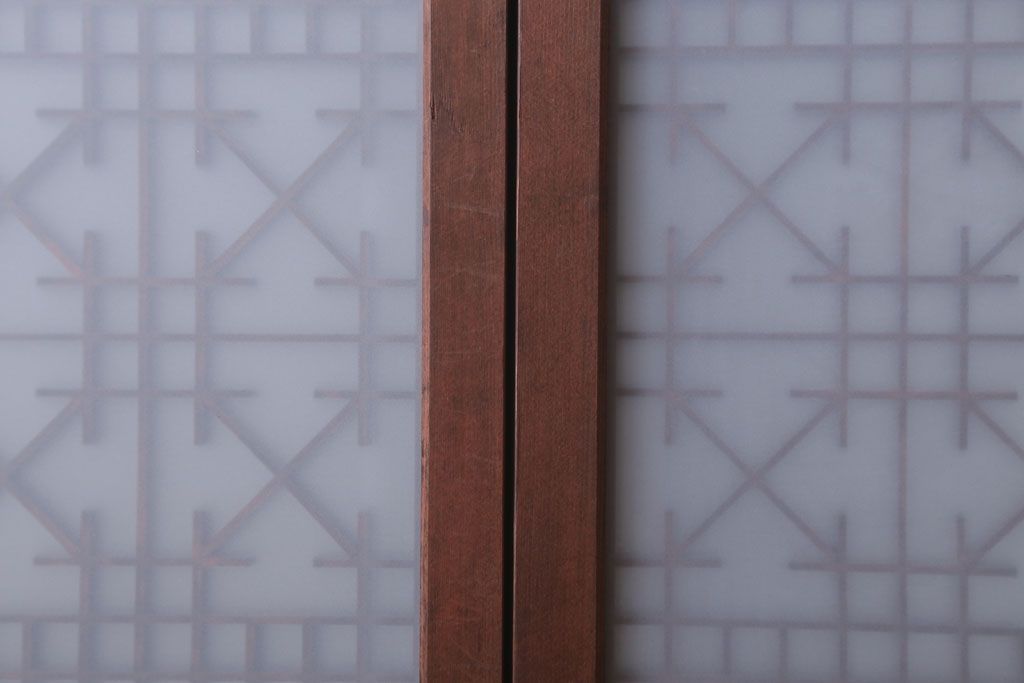 和製アンティーク　すりガラス入り!古い木の書院ガラス戸4枚セット