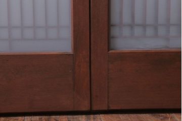 和製アンティーク　すりガラス入り!古い木の書院ガラス戸4枚セット