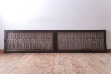 アンティーク雑貨 古民具・骨董 古い木製のガラス書院欄間2枚セット(明かり取り)