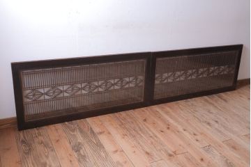 アンティーク雑貨 古民具・骨董 古い木製のガラス書院欄間2枚セット(明かり取り)