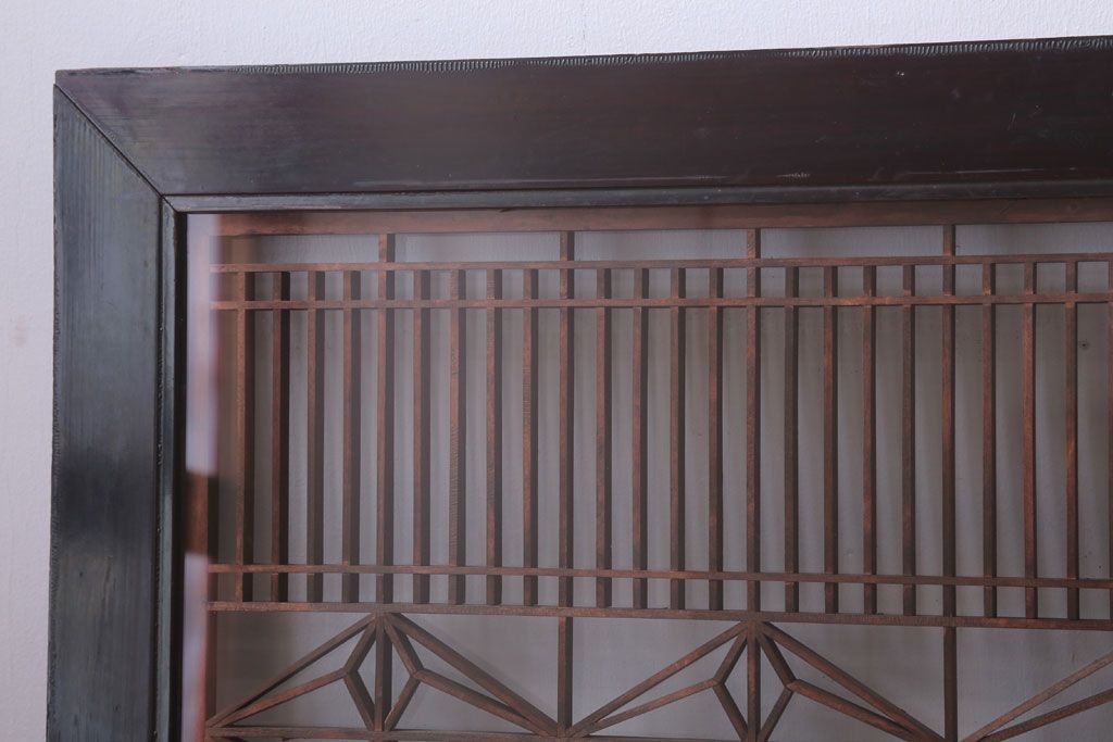 アンティーク雑貨 古民具・骨董 古い木製のガラス書院欄間2枚セット(明かり取り)