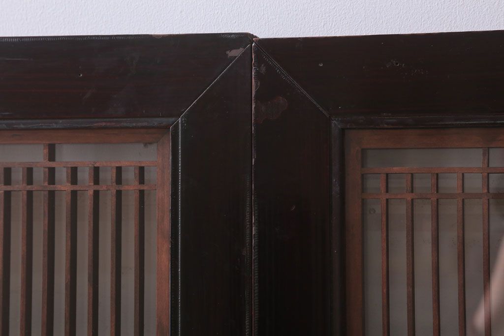 アンティーク雑貨 古民具・骨董 古い木製のガラス書院欄間2枚セット(明かり取り)