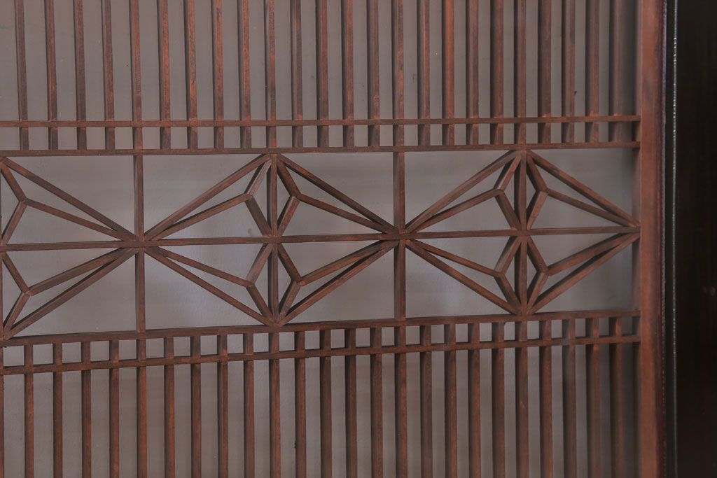 アンティーク雑貨 古民具・骨董 古い木製のガラス書院欄間2枚セット(明かり取り)