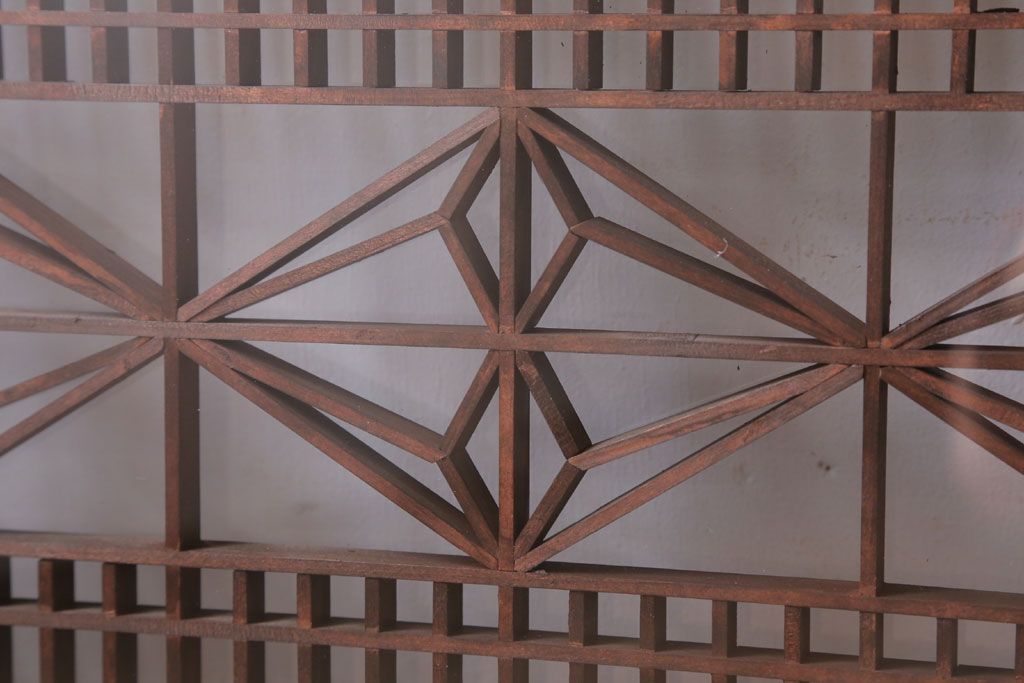 アンティーク雑貨 古民具・骨董 古い木製のガラス書院欄間2枚セット(明かり取り)