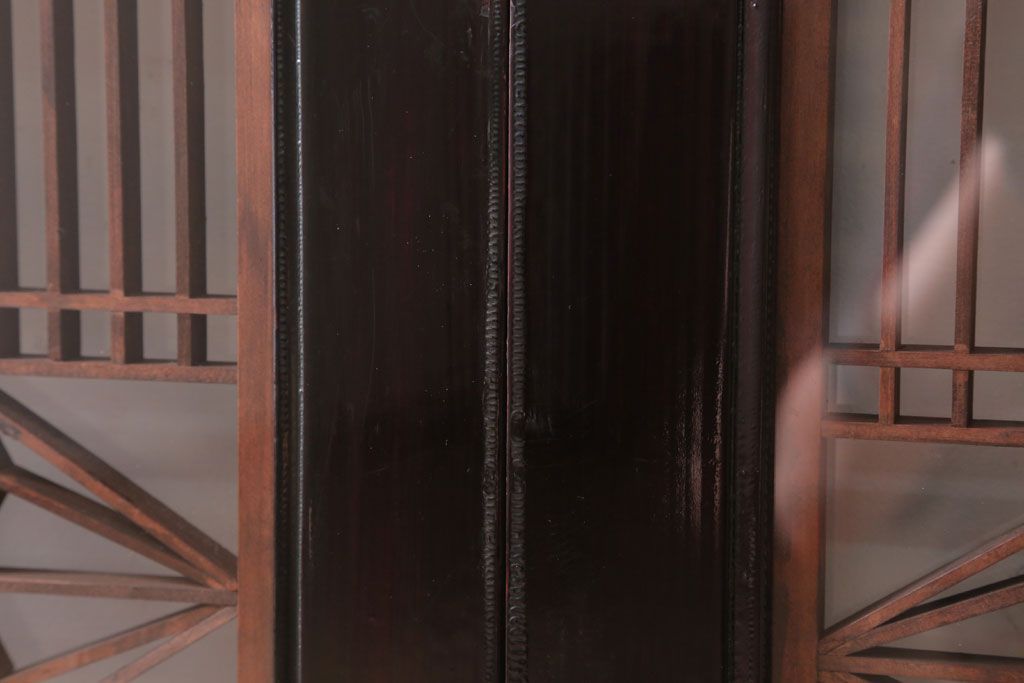 アンティーク雑貨 古民具・骨董 古い木製のガラス書院欄間2枚セット(明かり取り)