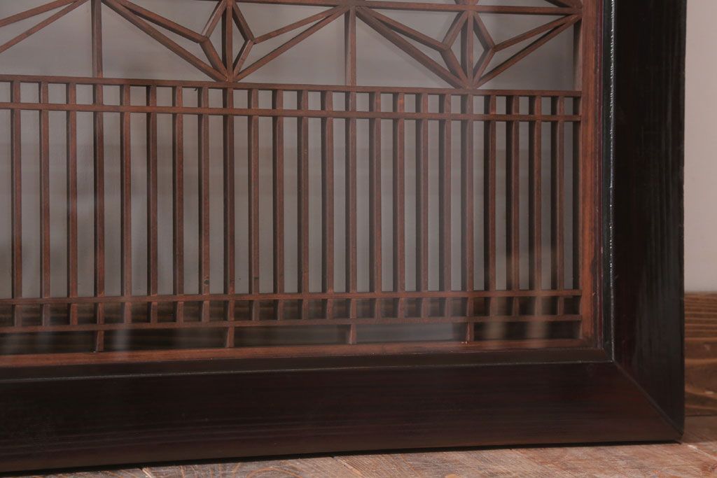 アンティーク雑貨 古民具・骨董 古い木製のガラス書院欄間2枚セット(明かり取り)