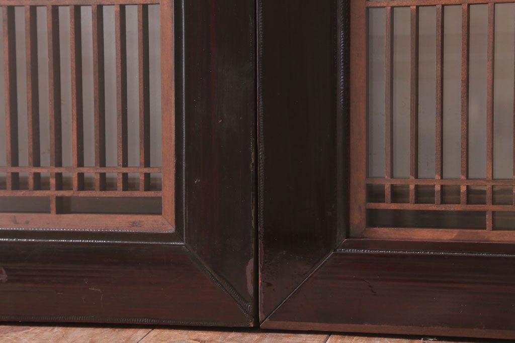 アンティーク雑貨 古民具・骨董 古い木製のガラス書院欄間2枚セット(明かり取り)