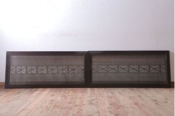 アンティーク雑貨 古民具・骨董 古い木製のガラス書院欄間2枚セット(明かり取り)